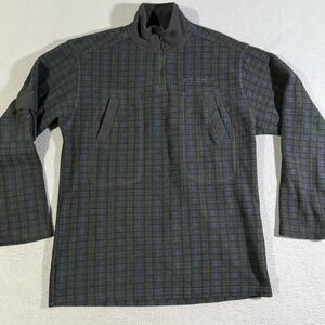 Vintage FUBU Flannel Fleece Green Blue 1/4 Zip Mens Large 16/18 Embroidered